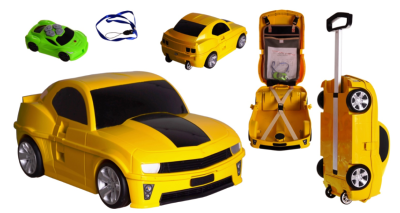 Valise-Voiture Rigide Télécommandée 2en1, Couleur Jaune pour Enfant ,Accessoires Voyage.