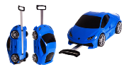 Valise-voiture rigide télécommandée 2en1 bleu pour enfant 