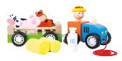 Tracteur Fermie, Remorque avec Animaux en Bois Coloré, A partir de 3 ans