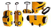 Valise-voiture rigide télécommandée 2en1 jaune pour enfant. Accessoires voyage.