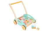 Trotteur avec blocs en bois pour enfant. Chariot de marche Pastel
