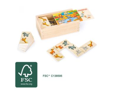 Domino en Bois, Safari 28 Pièces, Jeux d'Intérieur, Jouet en Bois, Fille Garçon, 