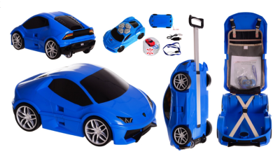Valise-Voiture Rigide Télécommandée 2en1, Couleur Bleu pour Enfant 