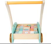 Trotteur avec Blocs en Bois pour Enfant. Chariot de Marche.Pastel