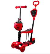 Trottinette Enfant 3 Roues Coccinelle 5 en 1 Rouge avec Siège Réglable