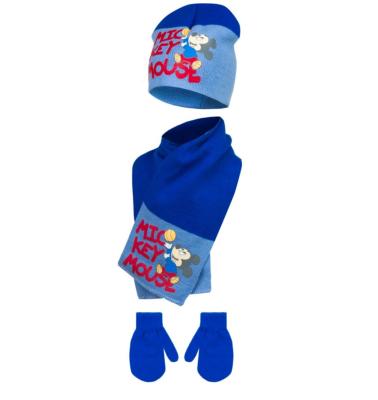 Bonnet, écharpe, gants, Mickey pour enfant, taillle 48 bleu 